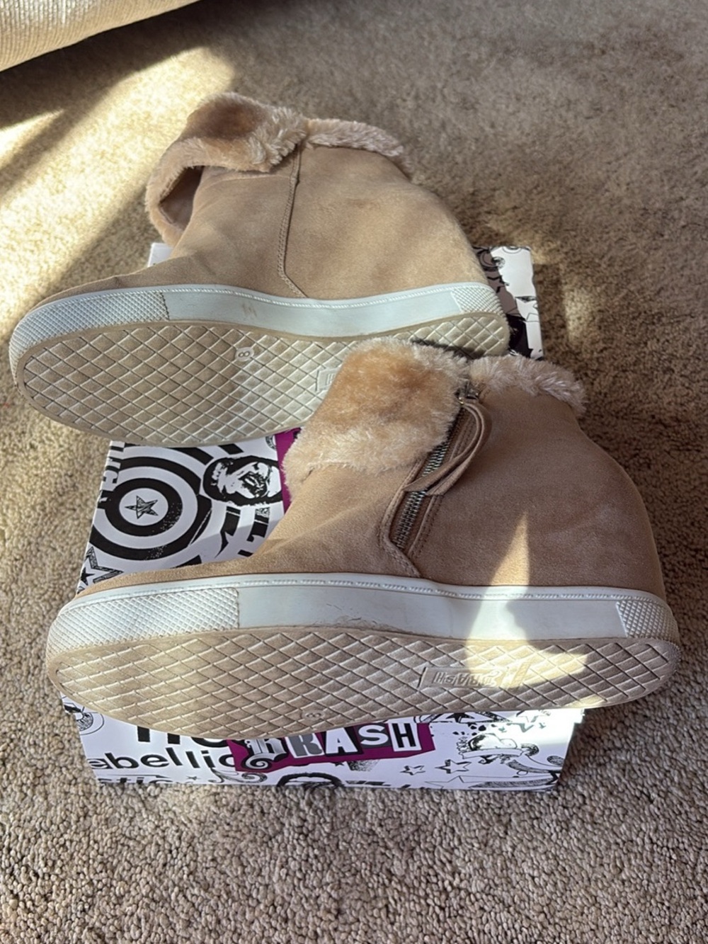 Women’s Tan Faux-Suede Fur-Lined Wedge Sneakers